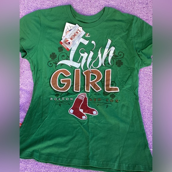 NWT-Boston Red Sox Irish Girl Green Size XL T-Shirt By Majestic - Picture 1 of 3